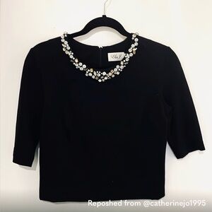 Eliza J Black Jeweled Neck Top Cropped Embellished Cocktail Size 6
